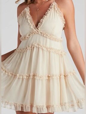 Ruffle Party Chiffon V-Neck Babydoll Dress